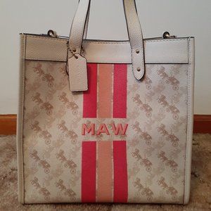 NWT COACH HORSE AND CARRIAGE FIELD TOTE ~ CHALK/TAUPE